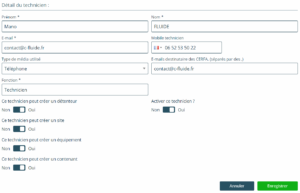 Formulaire de creation de technicien dans l'application C'Fluide