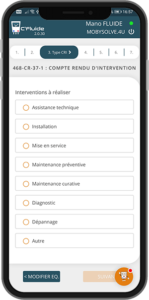 Vu de l'option compte rendu d'intervention dans l'application C'Fluide