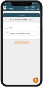 Vu de l'option compte rendu d'intervention dans l'application C'Fluide
