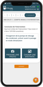 Vu de l'option compte rendu d'intervention dans l'application C'Fluide