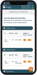 Vu de l'option compte rendu d'intervention dans l'application C'Fluide