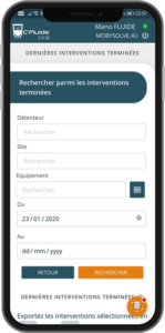 Recherche historique des interventions sur l'application C'Fluide