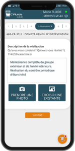 Vu de l'option compte rendu d'intervention dans l'application C'Fluide