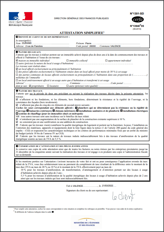 CFluide - CERFA TVA simplifié