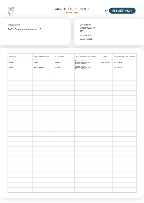 CFluide - Document attestation d'entretien complet