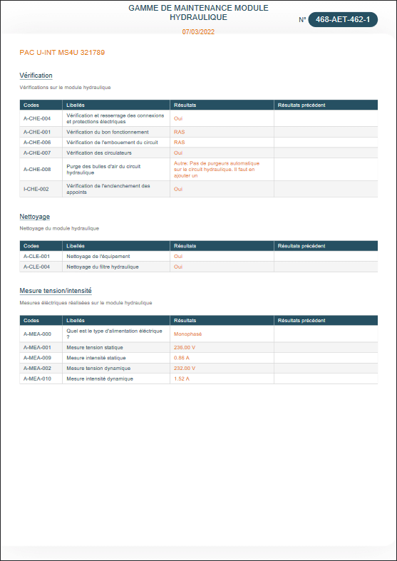 C-Fluide modèle d'attestation d'entretien - Gamme de maintenance UI